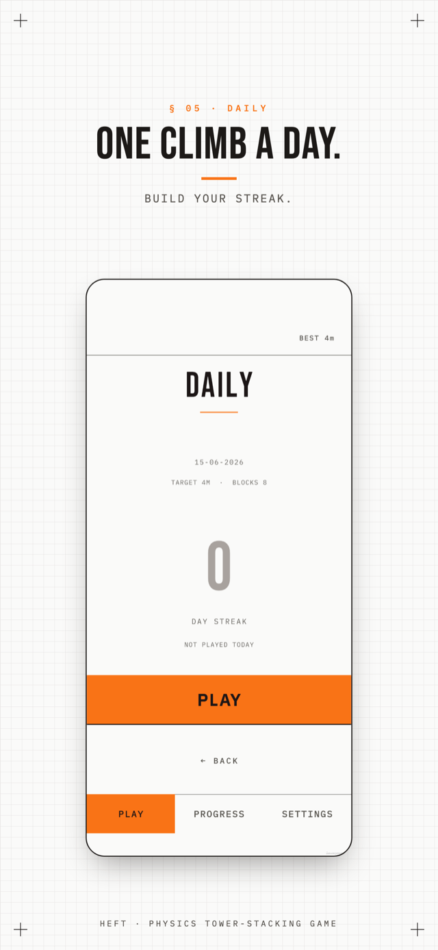 HEFT · the daily climb, build your streak