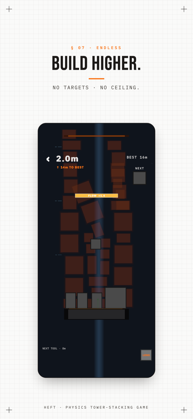 HEFT · Endless mode, no targets and no ceiling