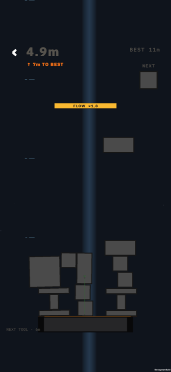 HEFT gameplay · a physics tower with the flow multiplier